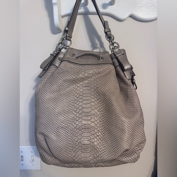 COACH Madison Embossed Python Snakeskin Drawstring Bucket Bag - Picture 2 of 6